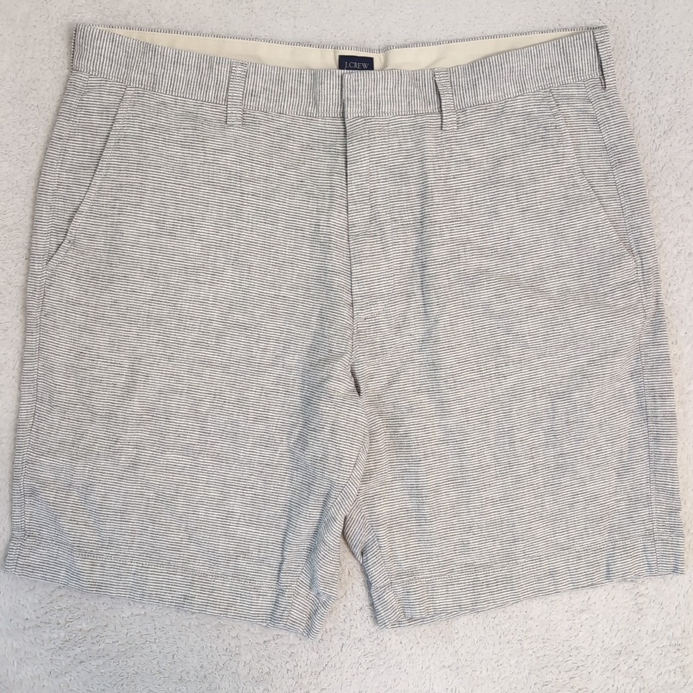 J Crew Shorts Mens 30x9" Gray Chino Linen Blend Casual Striped Lightweight